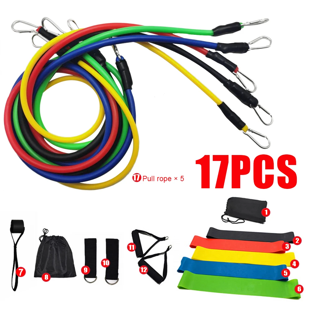 

17 Piece Set Multi-Function Sports 100LB Rally Set Yoga Fitness Belt Elastic Rope Carabiner DeviceTpe (5pcs) Resistance Ring