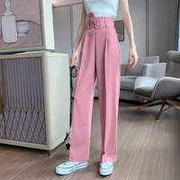 autumn fashion women wide leg pants high waist loose straight pant suits office lady trousers pink black clothes