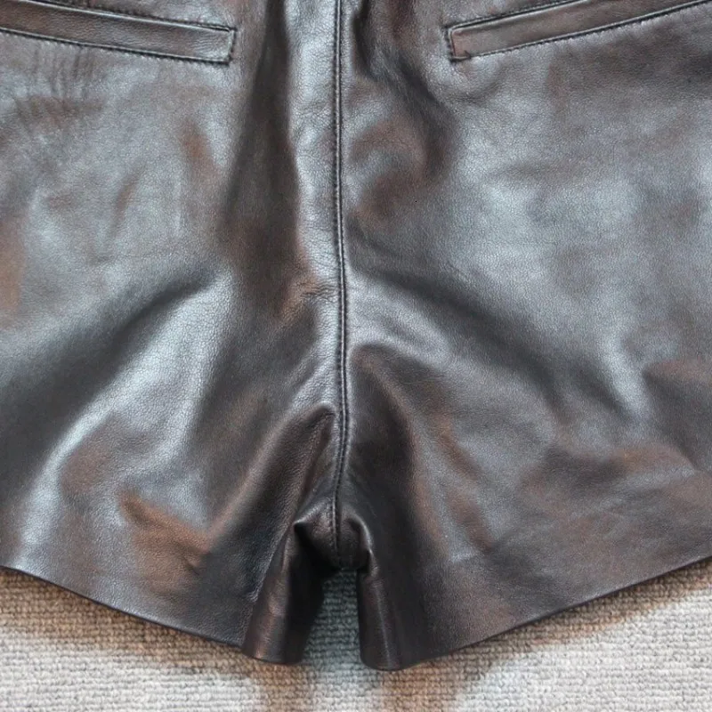 Женские широкие шорты с поясом черные повседневные байкерские из натуральной