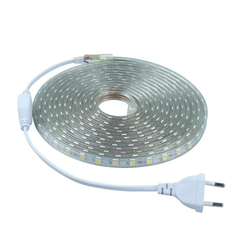 AC220V Светодиодная лента IP67 водонепроницаемая SMD 5050 Светодиодная лента гибкий светильник EU power Plug 60 Светодиодный s/m 1 м 2 м 3 м 5 м 10 м 15 м внутренний уличный светодиодный
