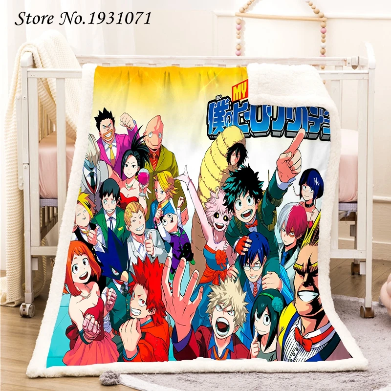 Флисовое одеяло с 3D принтом аниме Моя геройская Академия толстое для кровати