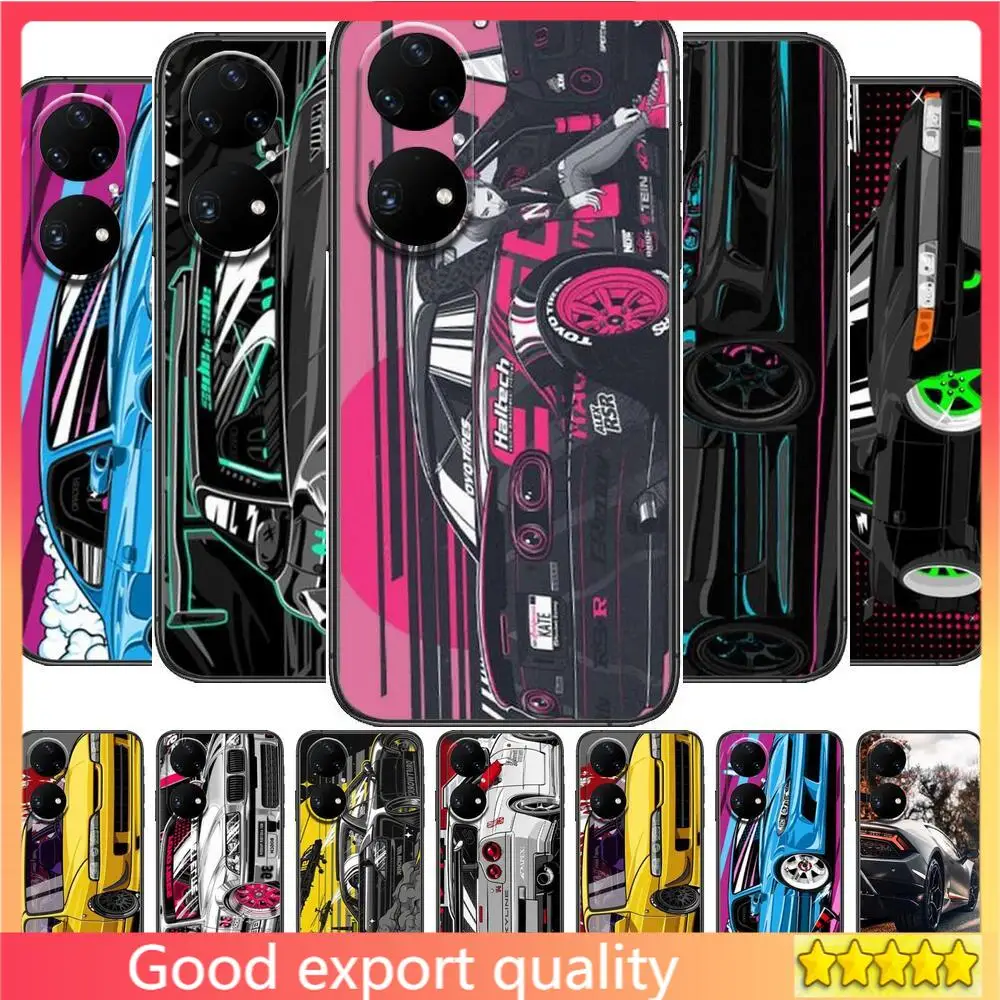 

Tokyo JDM Drift Sports Car Phone Case For Huawei p50 P40 p30 P20 10 9 8 Lite E Pro Plus Black Etui Coque Painting Hoesjes comic