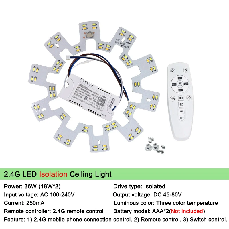 36W 18Wx2 1 комплект, 2,4G бесступенчатый круглый светодиодный потолочный светильник, AC100-240V, подключение по Bluetooth, пульт дистанционного управления, 250 мА, для внутреннего и домашнего освещения - Цвет корпуса: 36W 18Wx2