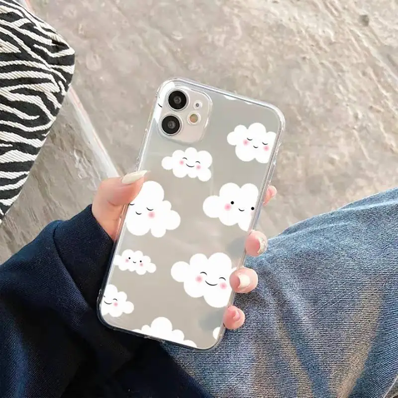 

Cartoon clouds Phone Case Transparent for iPhone 12 11 mini pro XS MAX 6 6S 8 7 Plus X 5S SE 2020 XR