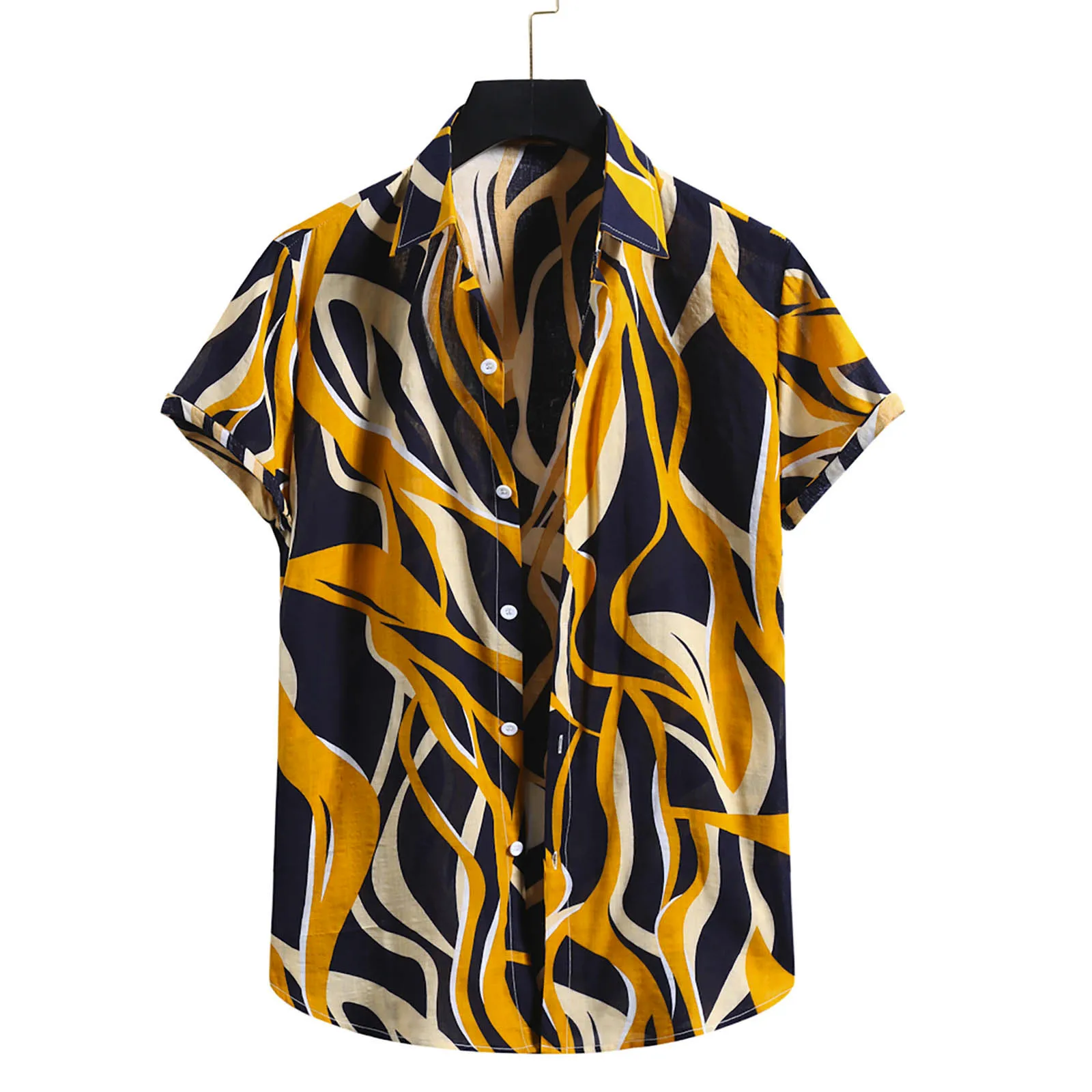 Рубашка мужская с коротким рукавом на пуговицах из хлопка и льна |