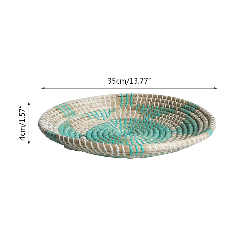 

Boho Woven Wall Basket Decor Seagrass Decorative Tray Hanging Fruit Bowl Rustic Decoration for Living Room Bedroom
