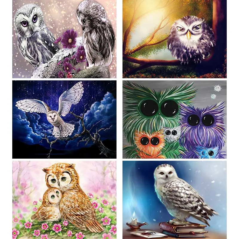 

5d Diy алмазная живопись, сова, пейзаж, полная картина, алмазная живопись, Мультяшные животные, перекрестные стежки, кристалл, домашний декор, п...