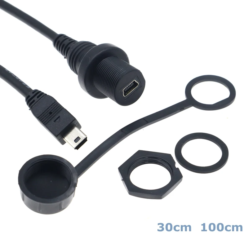 

Мини-USB штекер-гнездо 2,0 IP 67 водонепроницаемый кабель с панельным соединителем для корабля, автомобиля, яхты, Удлинительный USB-кабель 0,3 м 1 м
