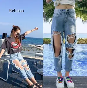 Женские джинсы для женщин, высокоэластичные джинсы, женские рваные джинсы с дырками, брюки-карандаш до щиколотки, Стрейчевые уличные брюки