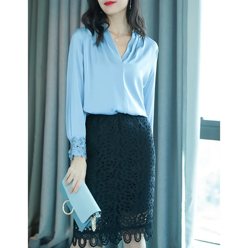 Блузка женская из натурального чистого шелка весна-лето 2020 белая рубашка