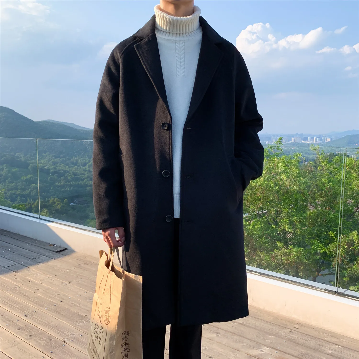 

Long Windbreaker Coat Men Spring Autumn Casual Loose Windbreaker Jacket Streetwear Korean Version Coats for Men Trench BG50TH