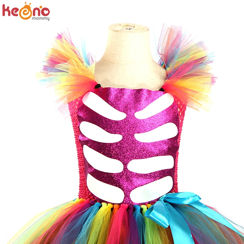 Day of the Dead Girl Skeleton Fancy Tutu Dress Halloween Up Party Kids Baby Costume Funky Punk Bones for Girls |