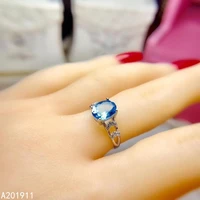 kjjeaxcmy fine jewelry 925 sterling silver inlaid natural blue topaz ring fashion female support detection trendy