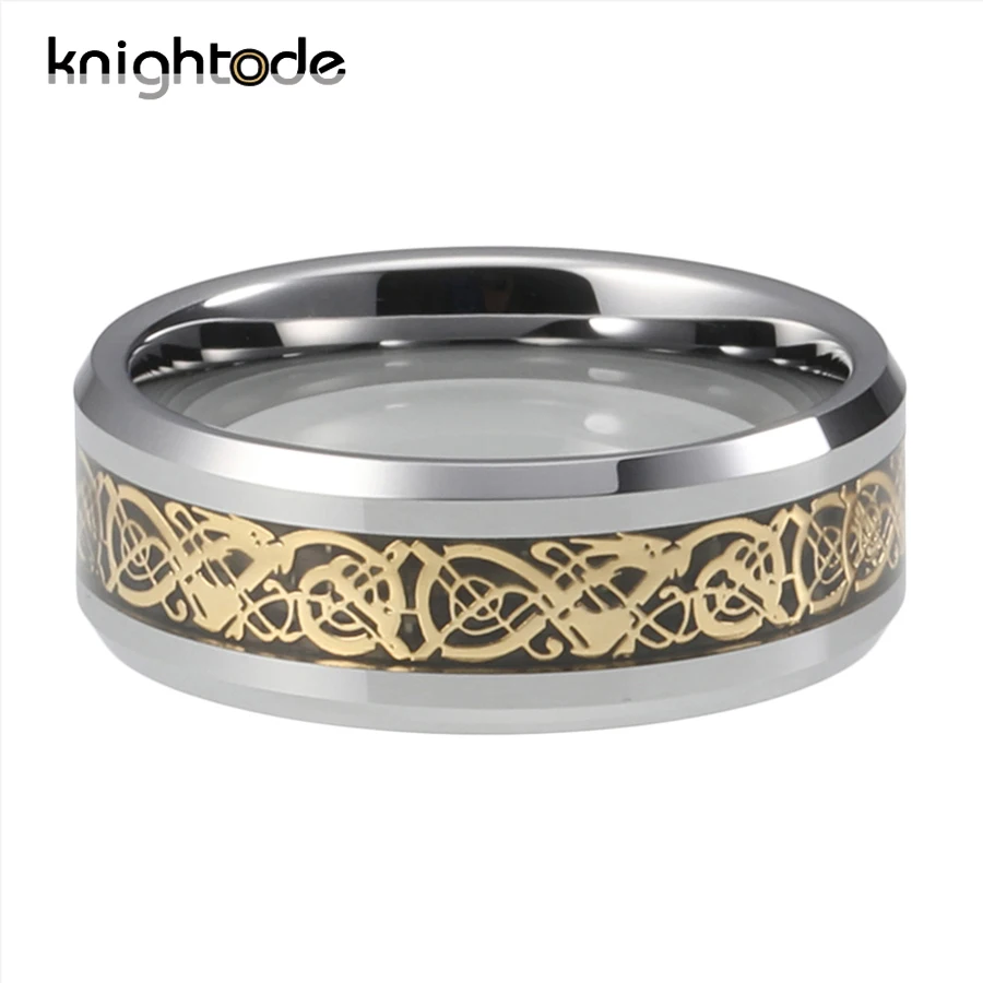 8 мм вольфрамовое Карбидное юбилейное кольцо золотой дракон черное углеродное