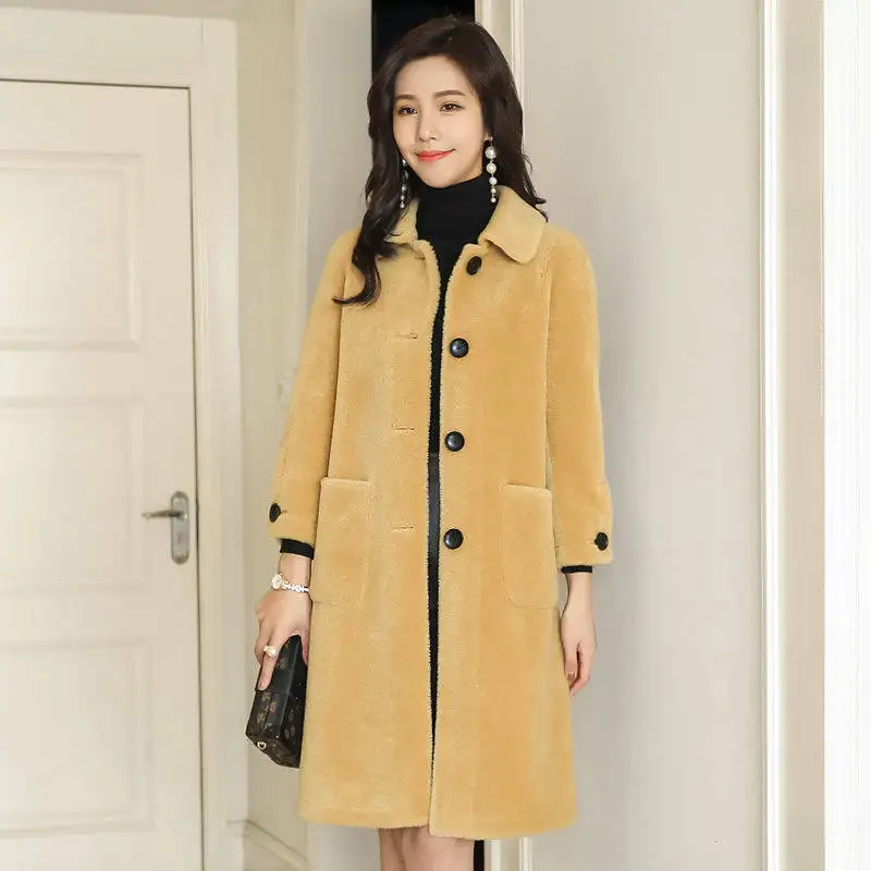 Женское длинное шерстяное пальто осенне-зимняя куртка из искусственного меха