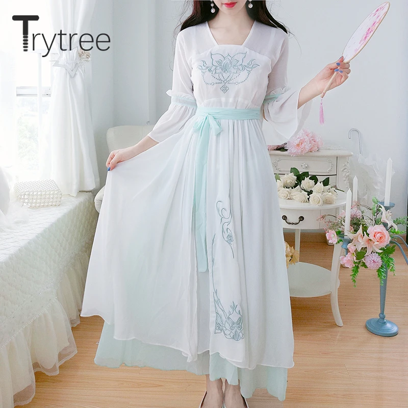 Trytree 2020 летнее женское платье повседневное v образный вырез рукав фонарик оборки