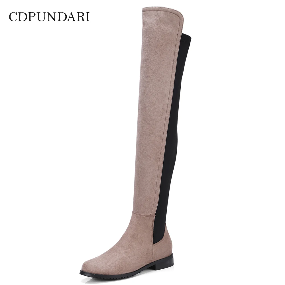 

Stretch Fabric Over the Knee Boots Women Thigh High Boots Low Heels Spring Autumn Long Boots Shoes Botas Mujer Bottine Femme