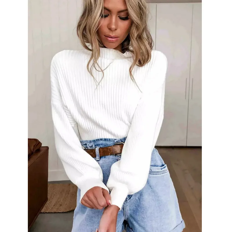 Весна 2020 вязанный крючком свитер для женщин белый длинный рукав водолазка