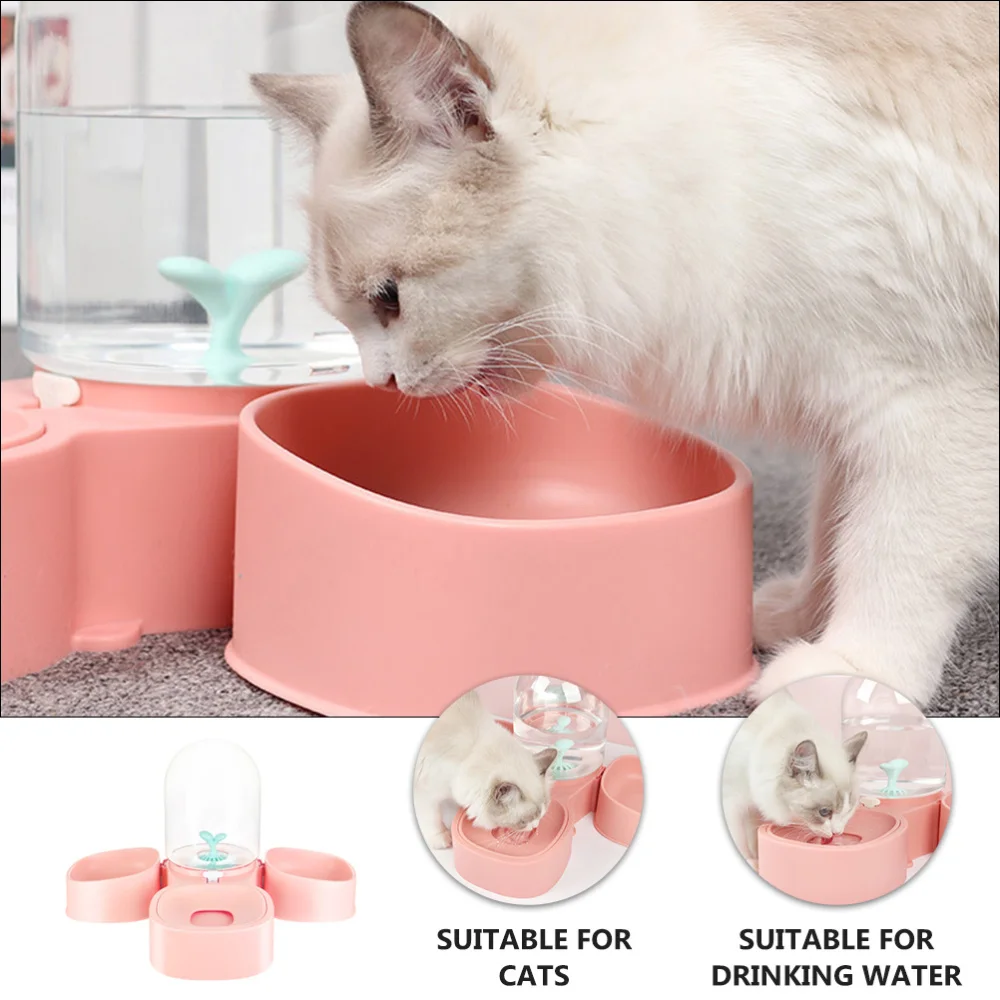 

Detachable Pet Cat Dog Automatic Water Dispenser Bottle with Food Feeding Bowls