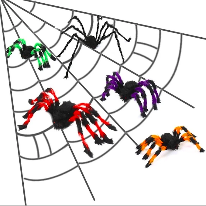 

1 шт. 50 мм/75/125 см черного цвета большой Хэллоуин плюшевые пауков, детские игрушки по оптовой цене из черной бархатной ткани разноцветный Стил...