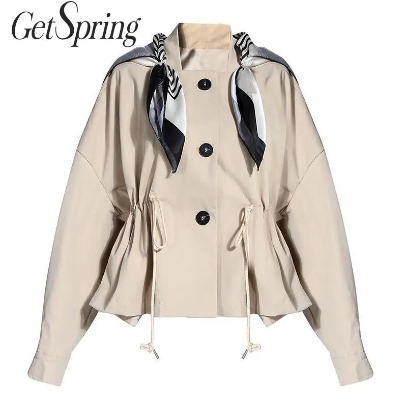 Женское шелковое пальто GetSpring свободная куртка с длинным рукавом и завязками на