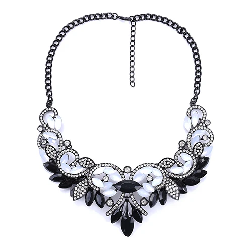 Люксовый Бренд AB Блеск Хрустальный Цветок Цепь Choker Заявление Ожерелья Подвески Горный Хрусталь Нагрудник Воротник - Окраска металла: black white