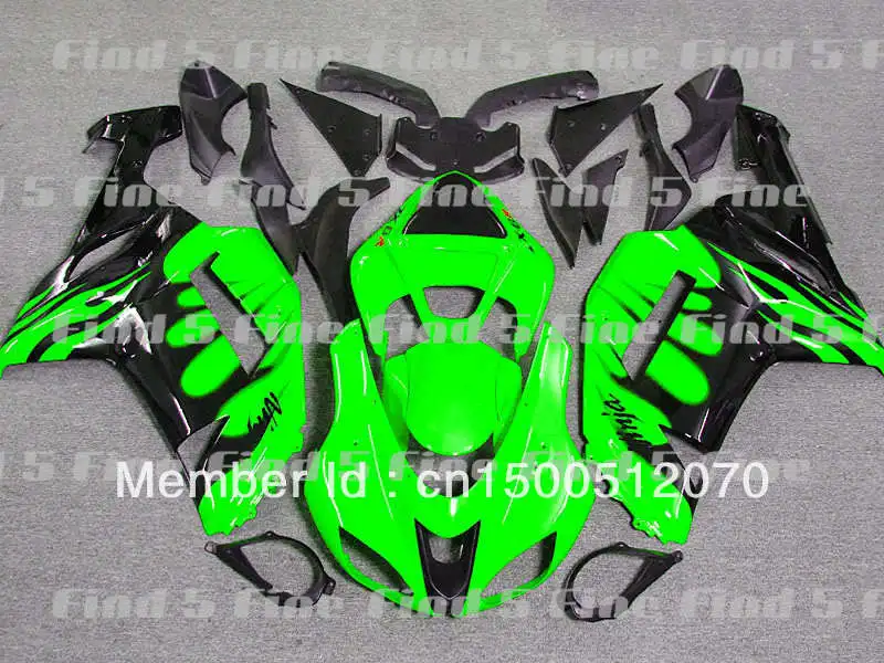 

High Quality Black Flame Green For KAWASAKI ZX6R 07 08 ZX 6R 07-08 ZX-6R 2007 2008 2007-2008 ABS Fairing Kit