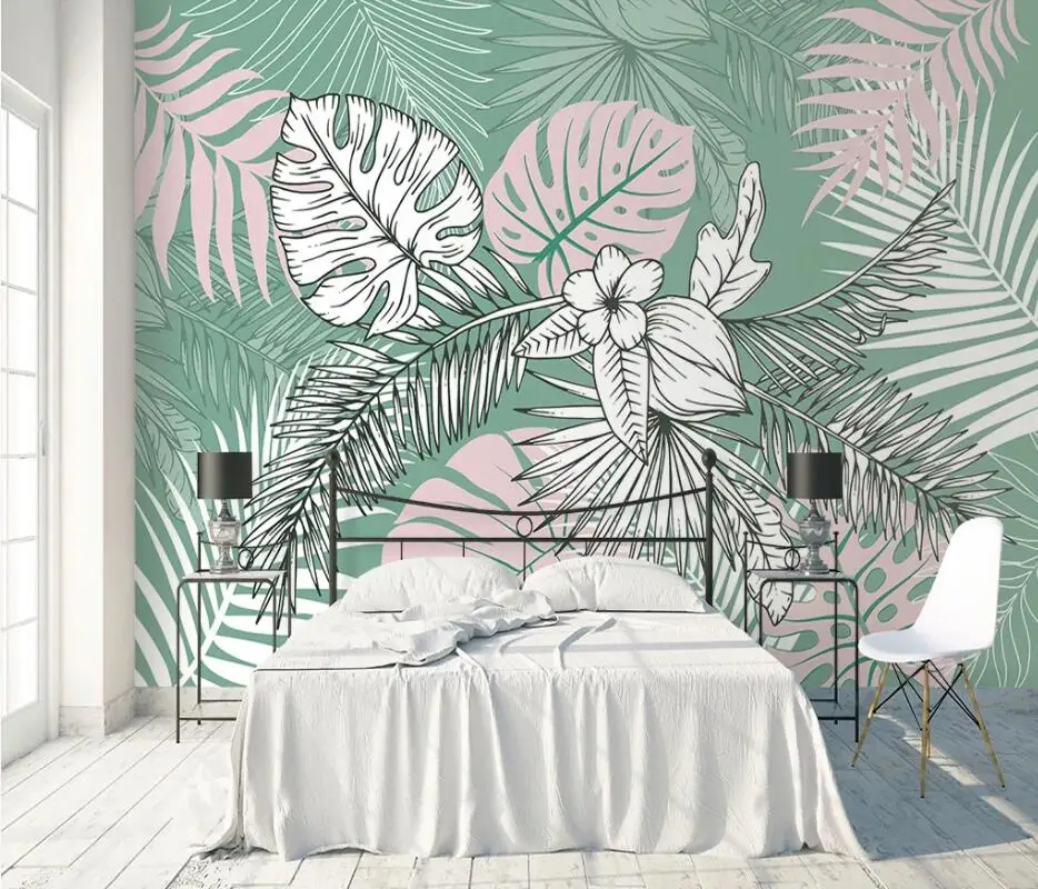 

AINYOOUSEM Fresh hand painted tropical plant background wall papier peint papel de parede wallpaper 3d wallpaper stickers