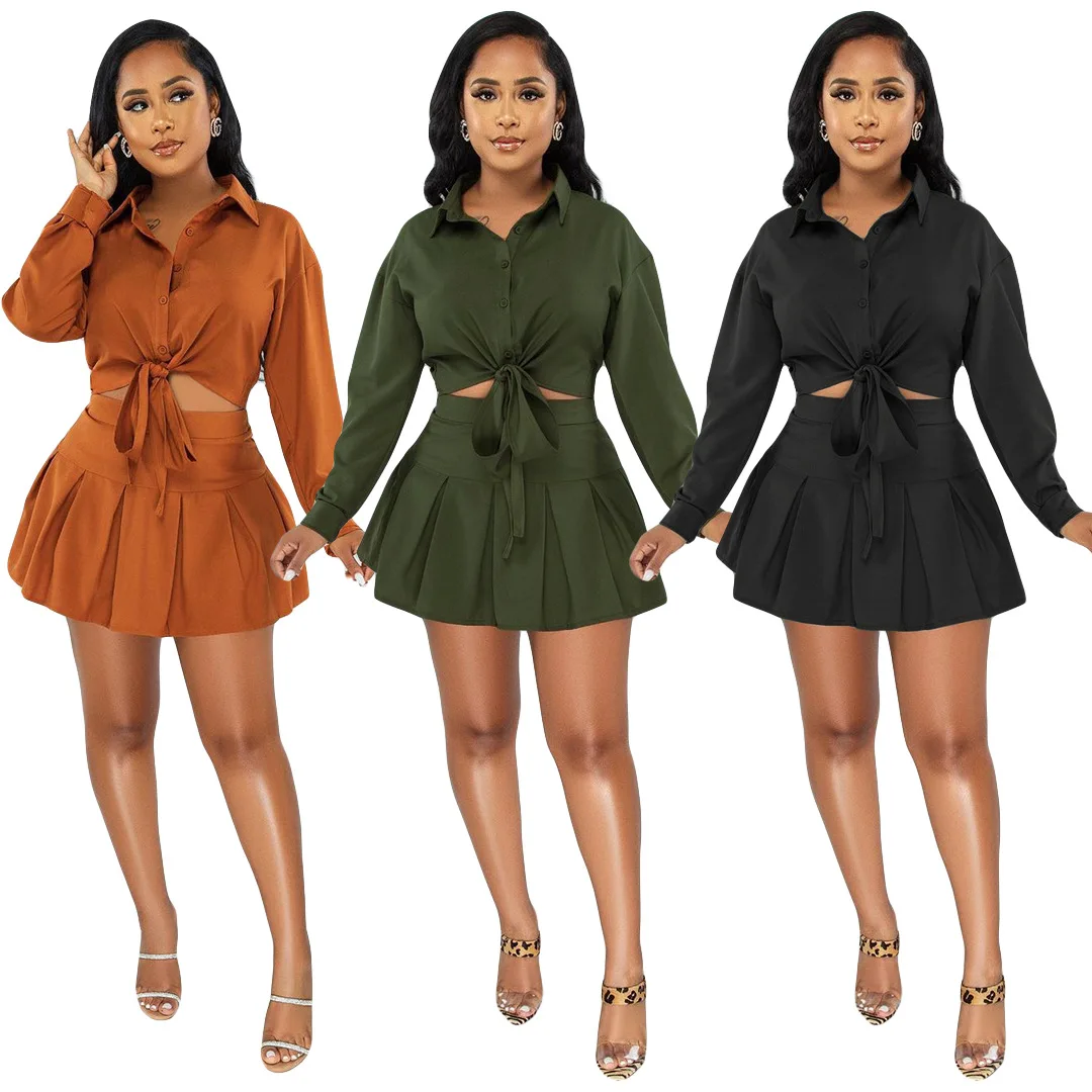 

Casaul Women Skirt Dress Set Solid Color High Street Sportsuit Tracksuit Matching Suit For Women Outfit