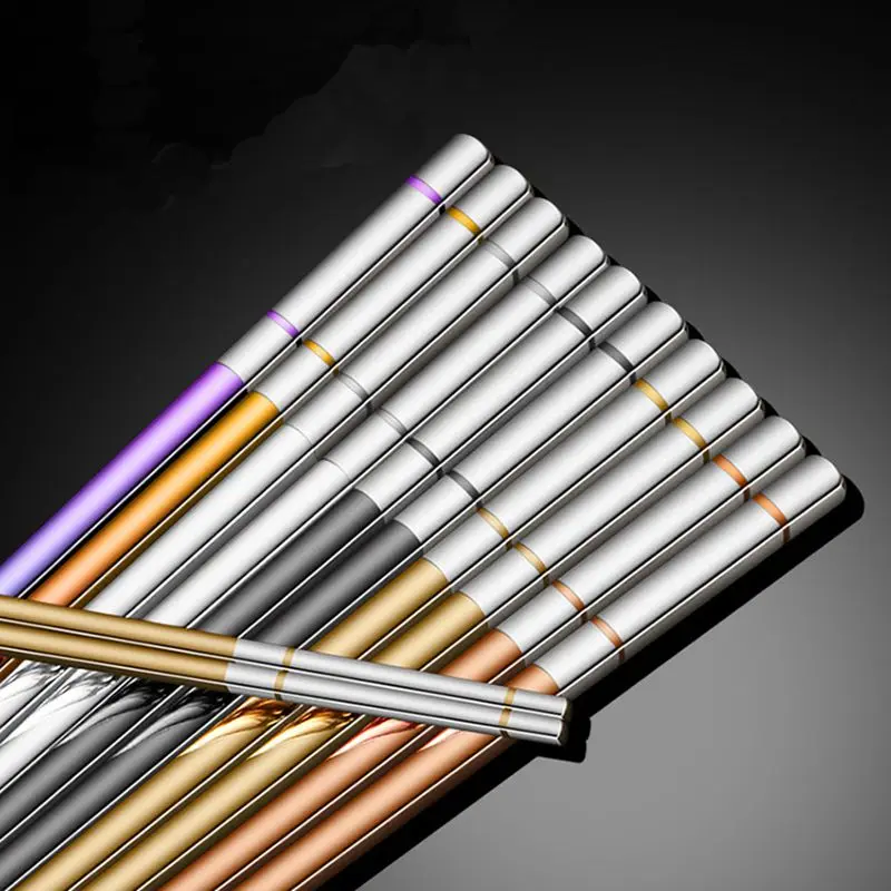 

5Pairs 304 Stainless Steel Chopsticks Creative Titanium Coated Hollow Anti-scalding Anti-skid Colorful Square Chopsticks Set