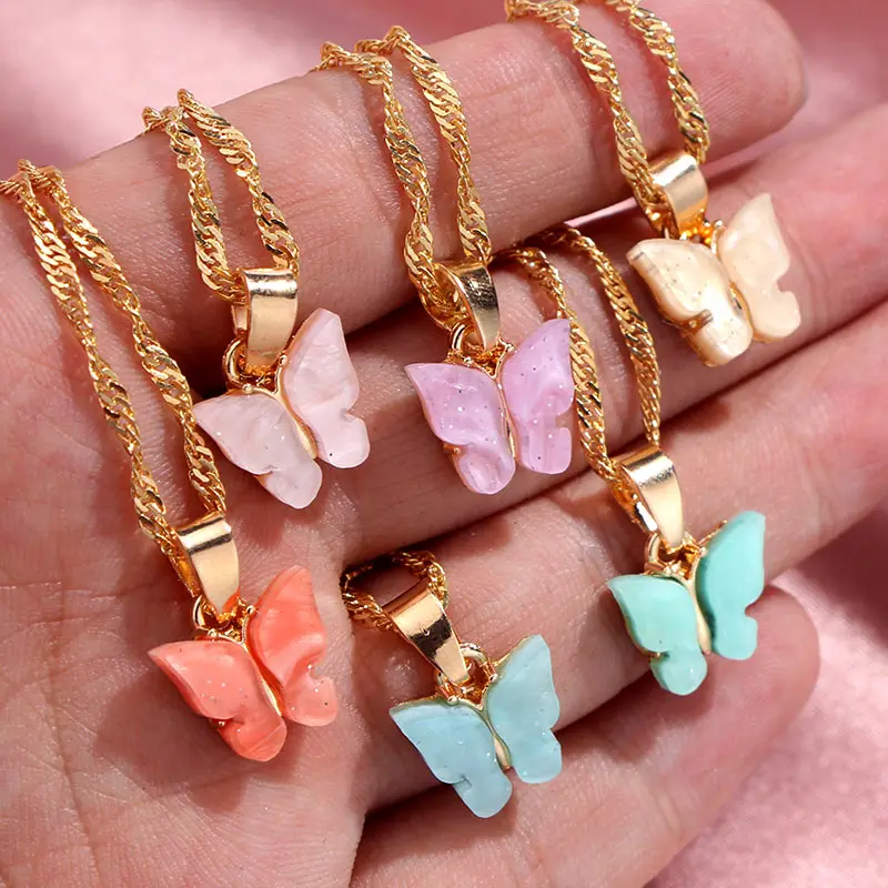 JUST FEEL New Fashion Butterfly Pendant Necklace for Women Gold Color Twist Chain 2020 Jewelry Party Friendship Gift | Украшения и