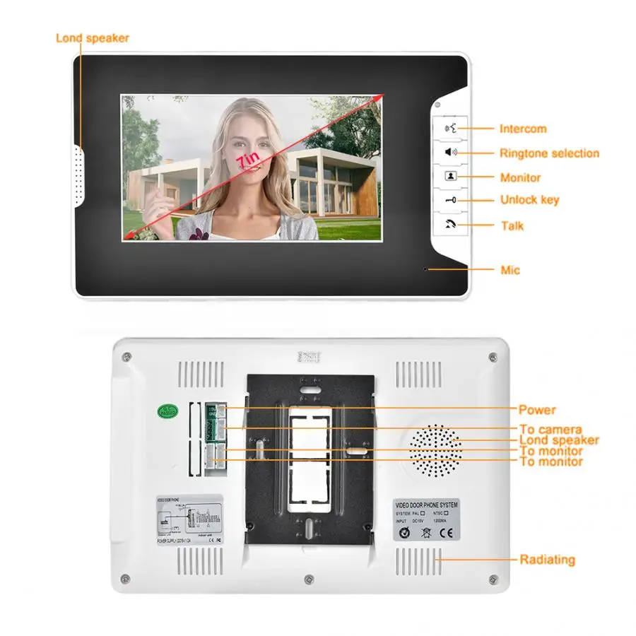 Видеодомофон TFT с 7-дюймовым монитором дверной звонок ночным видением ID-картой