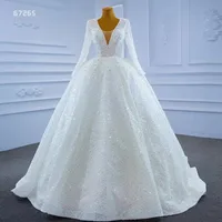 RSM Collection Fashion Beads Crystal Pearls White Wedding Dresses For Brides V Neck Bridal Gown 2021 New Design Sparke Wedding G