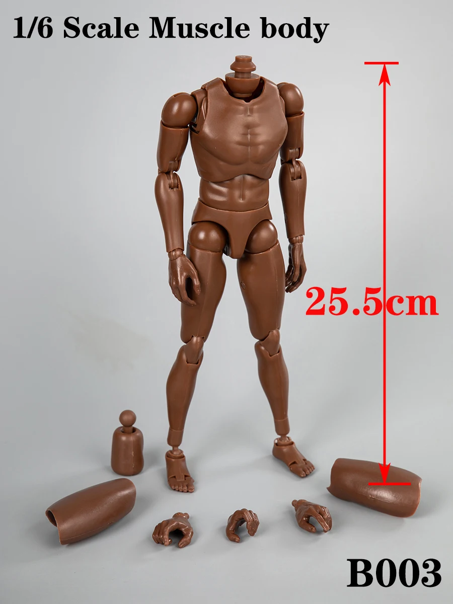 In Stock 1/6 Scale Male Black Skin Body Figure Narrow Shoulder Nude Body B003 for 12