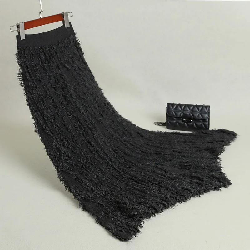

Women's Tassel Skirt Autumn Winter Thick Rabbit Hair/Cotton Irregular Large Skirt Knit Skirts Woman Faldas High Quality LS137