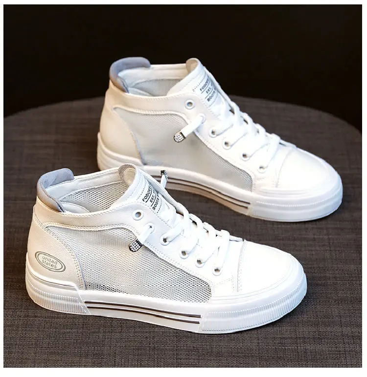 

Mesh Breathable High-top White Shoes Women's Summer 2021 New Korean Version of All-match Casual Shoes Sneakers