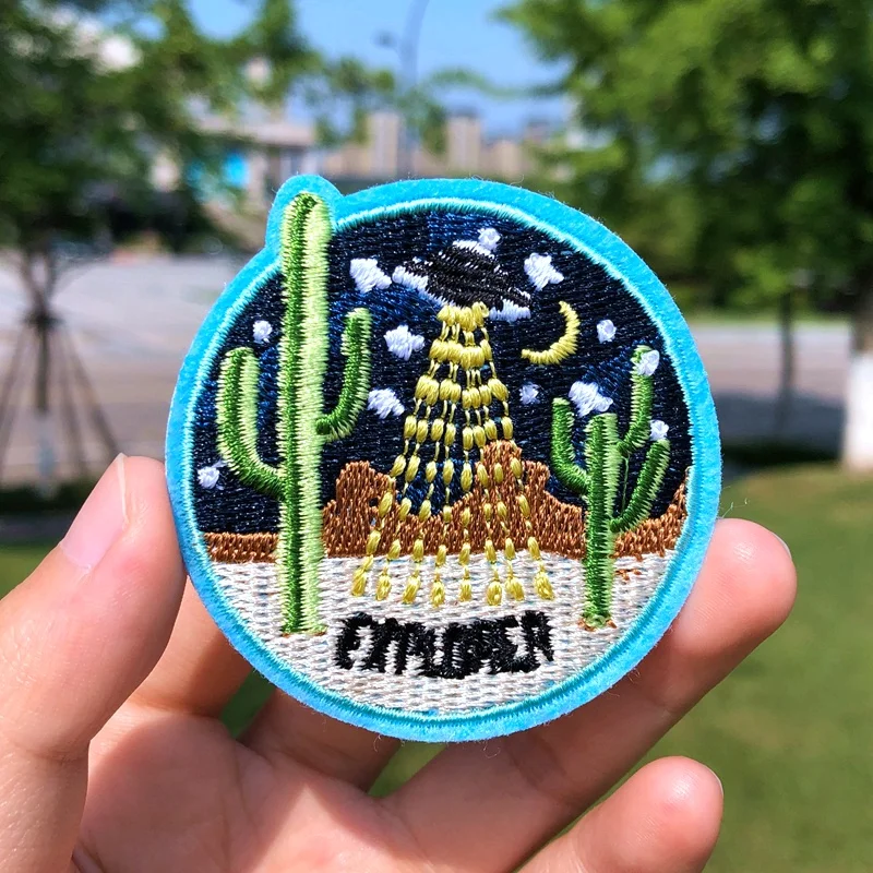

Go Travel! Outdoor Surf Mountains Forest White Clouds Round Patches for Clothing Embroidery Sewing Iron on Punk Patch on Jacket