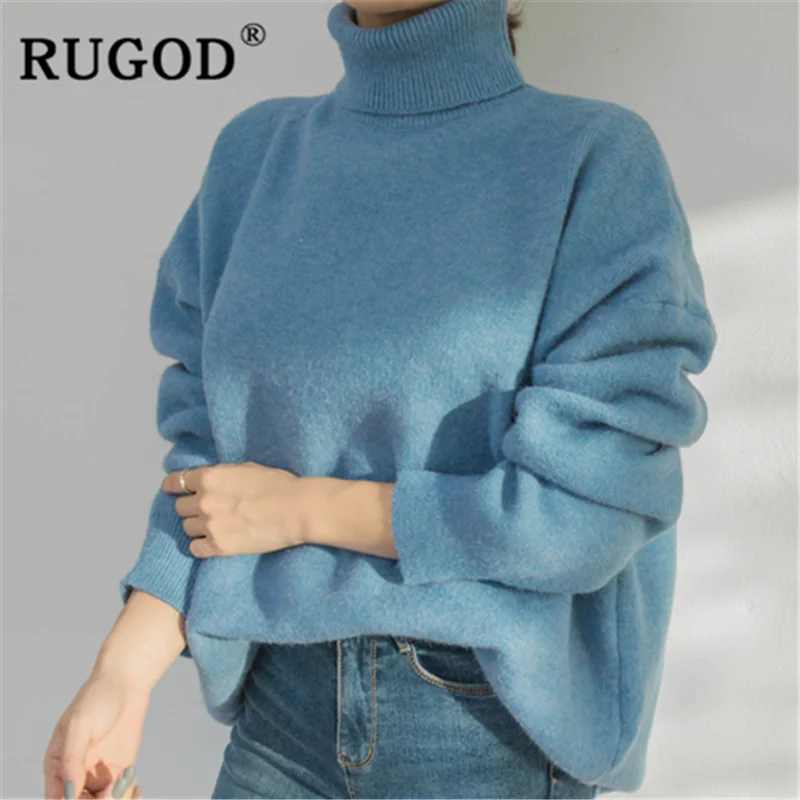 Женский Однотонный свитер RUGOD зимний свободный свитер-водолазка пуловер модный