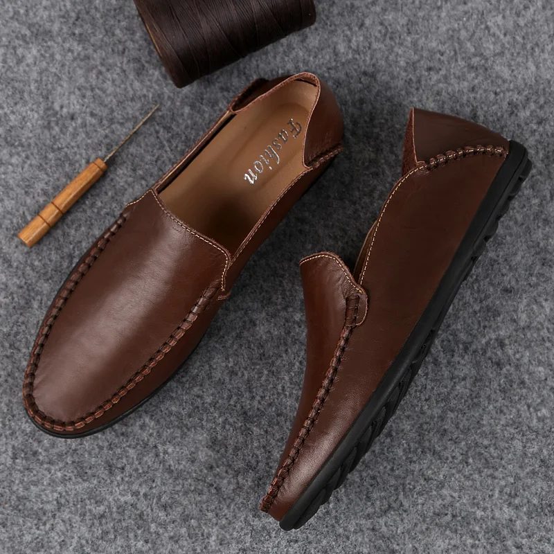 Genuine Leather Men Casual Shoes Luxury Brand 2020 Italian Mens Loafers Moccasins Breathable Slip on Boat Plus Size 38-46 | Обувь