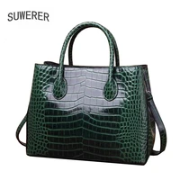 suwerer new women genuine leather handbags fashion crocodile pattern real cowhide leather cowhide leather shoulder bag women