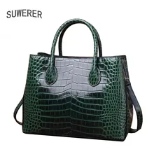 SUWERER New Women Genuine Leather handbags fashion Crocodile pattern real cowhide leather cowhide leather shoulder bag women