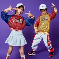 boys hip hop sequin sweatshirt girl jazz jogger pants2 pcs set kids patchwork street dance skirt outfit child costume streetwear