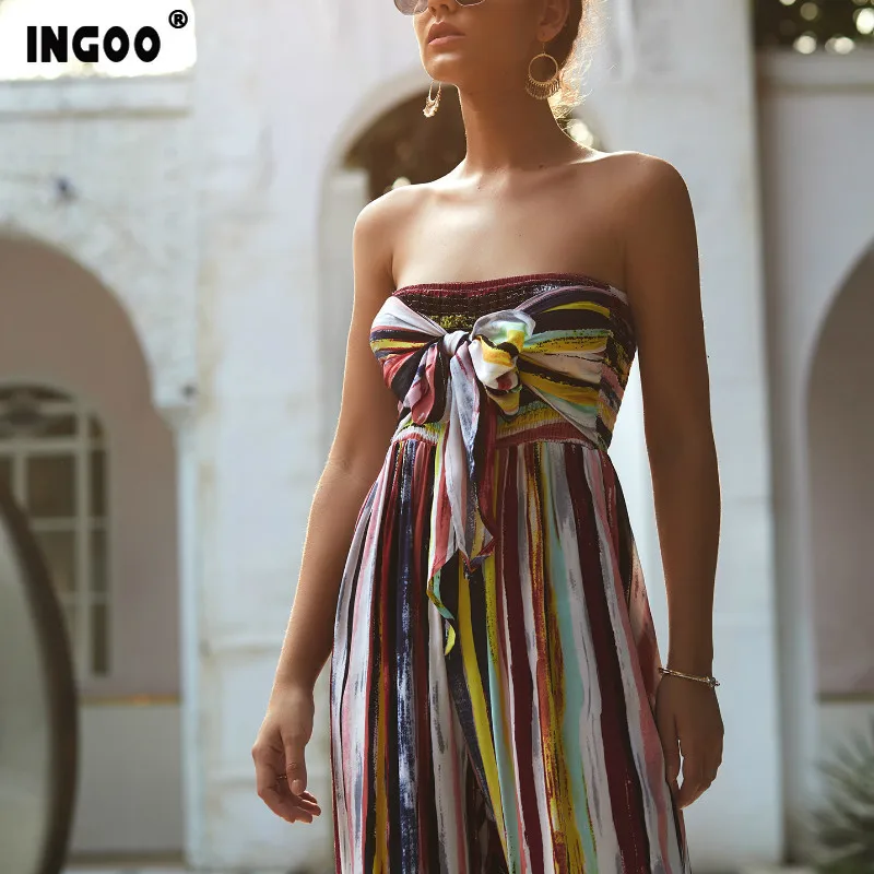 INGOO 2020 весенний цветной женский комбинезон без бретелек летний элегантный прямой