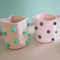nordic cotton rope knitted pom decoration laundry basket toy storage bucket for home scvd889