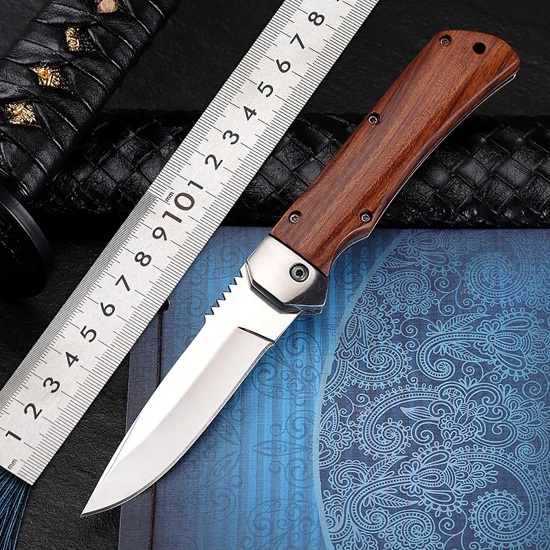 

208mm Outdoor Pocket Knife High Hardness Forged Hunting Knife Wilderness Survival Tactical Knife Wooden Handle Folding Knifes