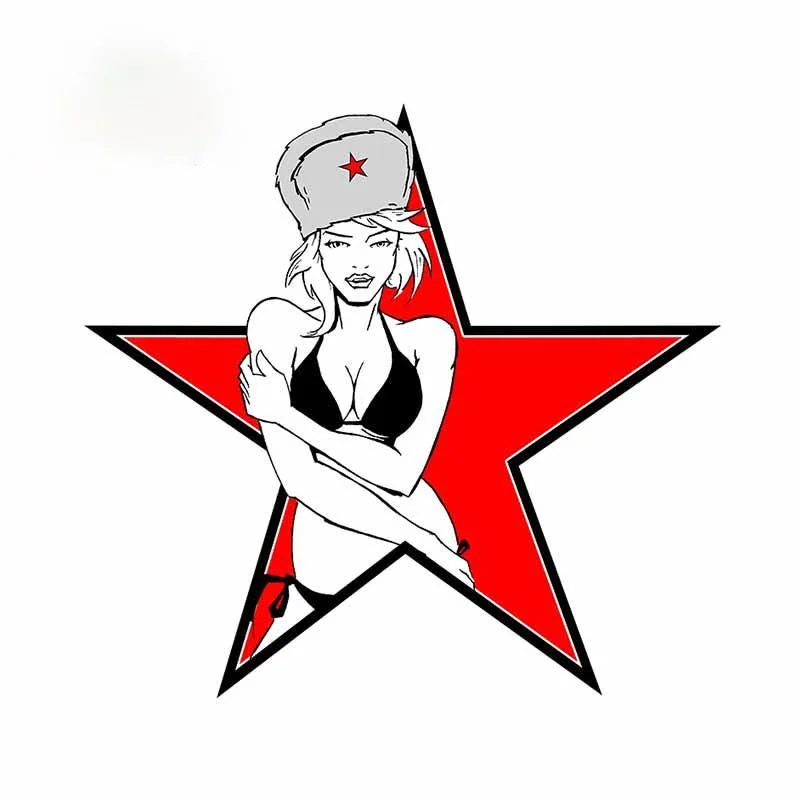 

Colored Fashion Design Creative Red Star Girl Car Decal Interesting Car Stickers Funny Graffiti Sticker Vinyl Material Kk13*12cm