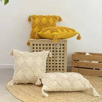 moroccan style cushion cover mustard yellow beige pillow cover tassels home decoration handmade 45x45cm30x50cm for sofa bed