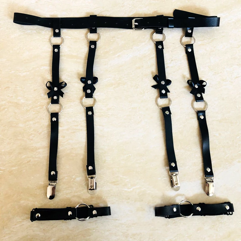 Сексуальный женский кожаный пояс подвязки для чулок с бантом ручной работы в