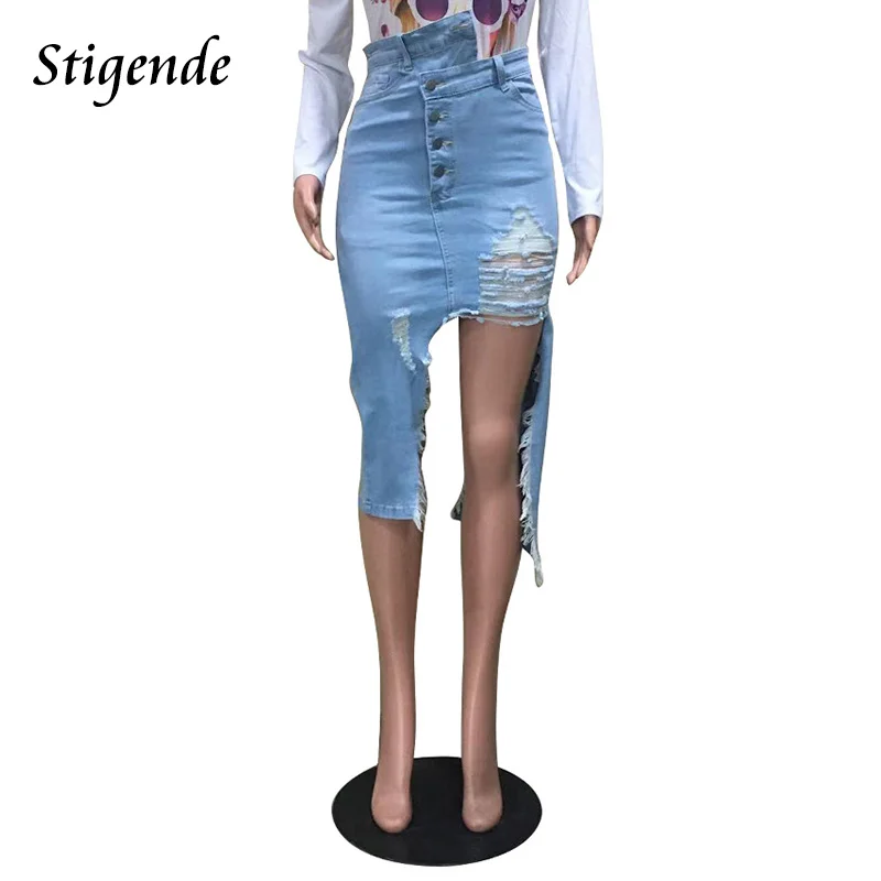 Женская рваная Джинсовая Юбка-миди с разрезом на пуговицах | одежда