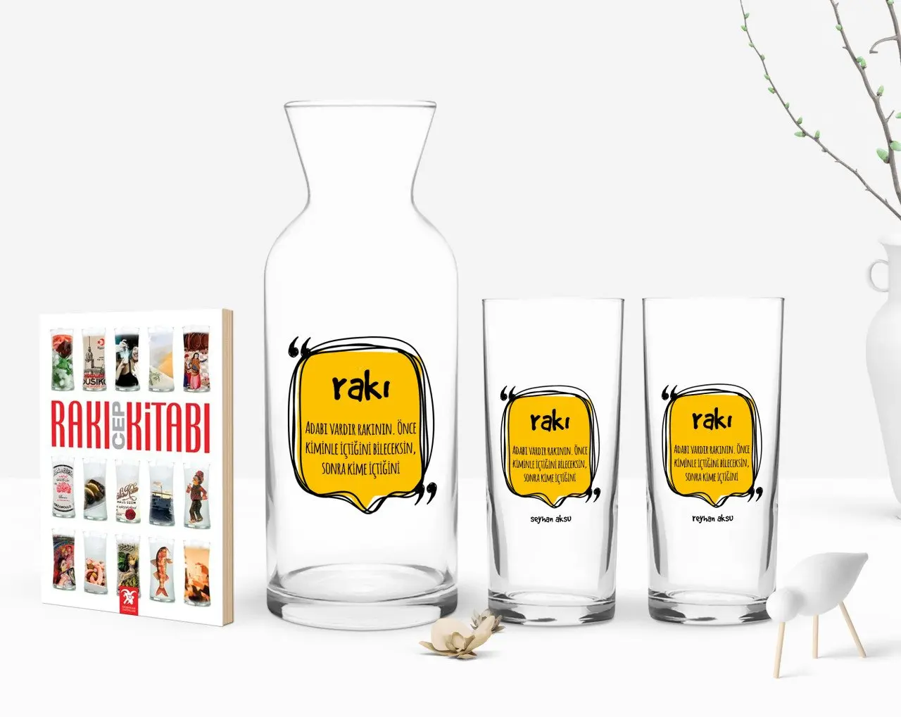 

Персонализированные Цветные принты манеры, Rakının дизайн двойной Arrack чашки графин и карманная книжка подарок Seti-1